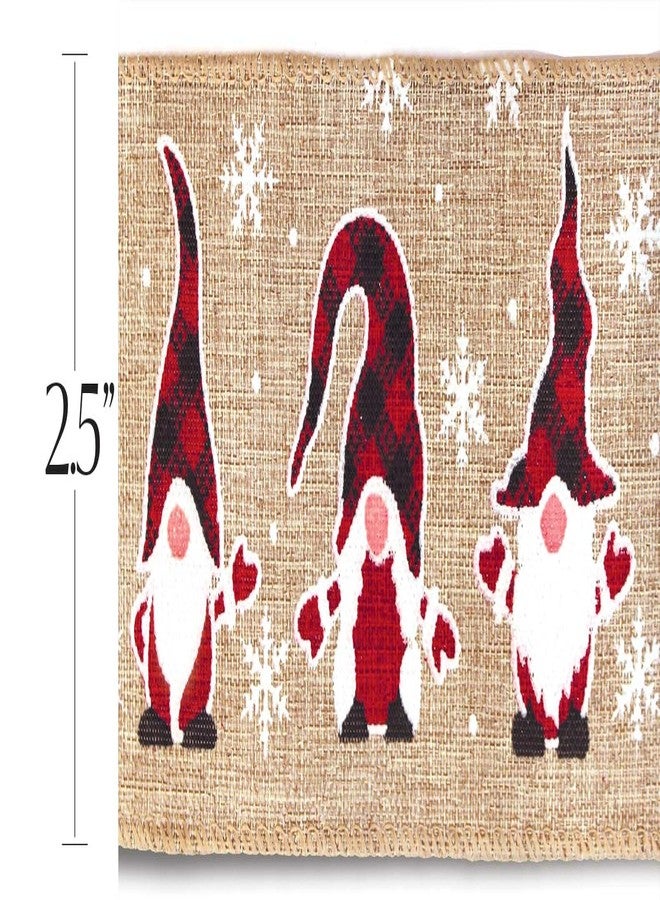 OLYPHAN Burlap Christmas Ribbon Wired Red Black Checkered Bufalo Reindeer, Snowman, Xmas Gnome 2.5 Inch 18 Yds Wire Set Gnomes Design Gift Wrapping Bows Decorating Bow Christmas Tree Wrap Around Garland Decor - Image 3